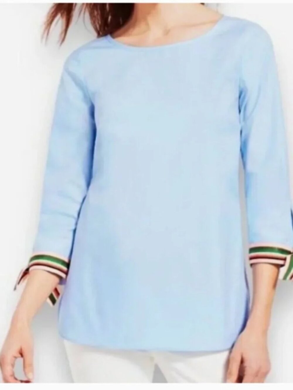 Talbots Light Blue Top with Striped Cuffs size 1X NWT